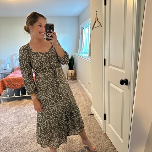 Emerson Fry India Collection Green Floral Cotton Long Sleeve Maxi Dress Medium - Picture 2 of 16